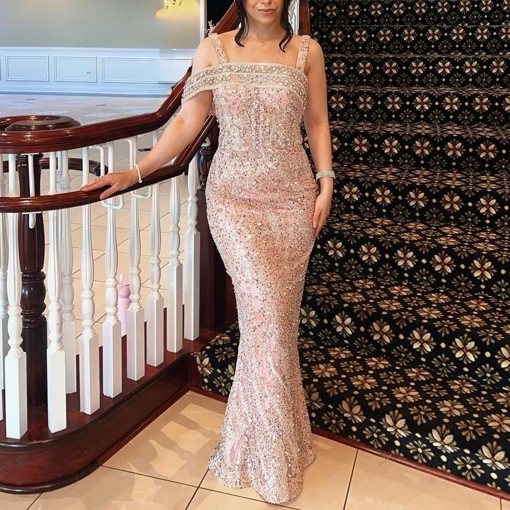 Pink long evening dress